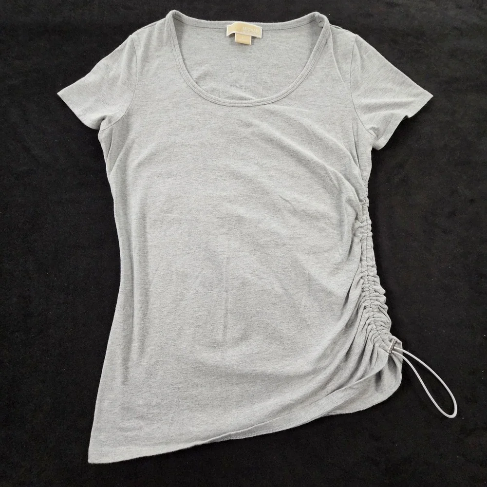 Michael Kors Gray Short Sleeve Side-Ruched T-Shirt Women's L